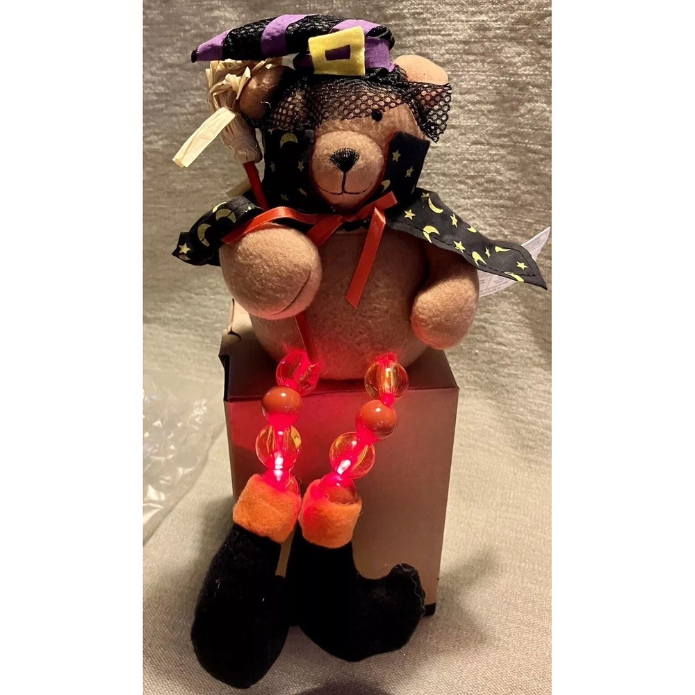 Avon Halloween Mini Sitters Witch Bear Light Up Plush Shelf Sitter Decor